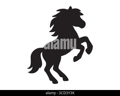 Black silhouette of pony and horse rearing up, isolated on white background. concept of equestrian, wild animal, stallion, mare, logo, icon, design el Stock Vector