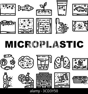 microplastic pollution ocean icons set vector Stock Vector Image & Art ...