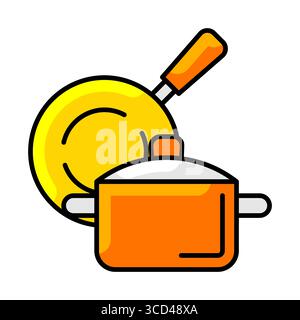 Frying pan and saucepan icon. Home decor element thin line illustration. Stock Vector