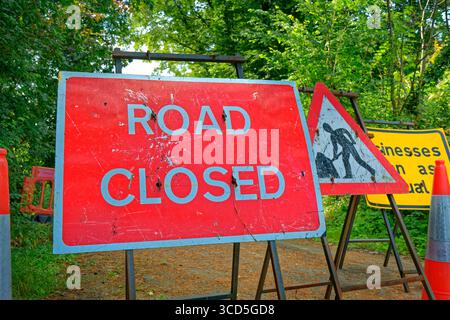 Road closed sign for works. Stock Photo