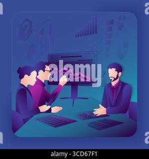 Conducting stakeholder interviews for identifying problems and opportunities in decision making process Glassmorphism. Vector illustration. Stock Vector