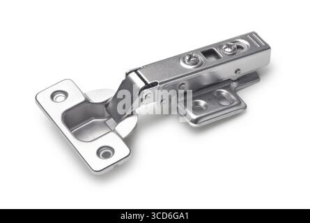 Steel cabinet door hinge isolated on white Stock Photo