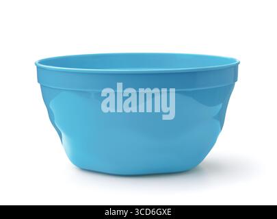 Front view of blue empty plastic bowl isolated on white Stock Photo