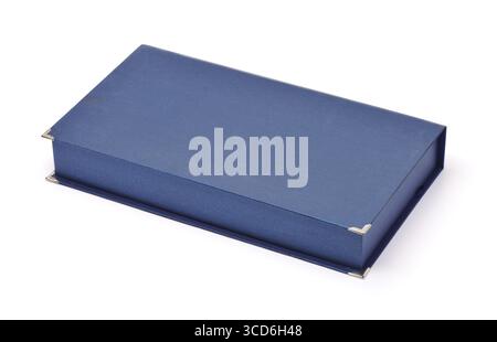 Closed blank blue gift case isolated on white Stock Photo