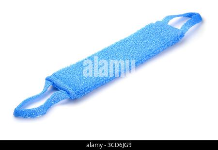 Blue plastic bath scrubber isolated on white Stock Photo