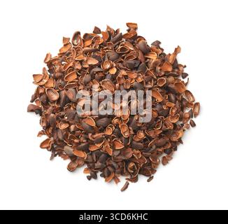 Top view of empty pine nuts husk isolated on white Stock Photo