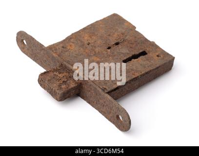 Old rusty mortise lock isolated on white Stock Photo