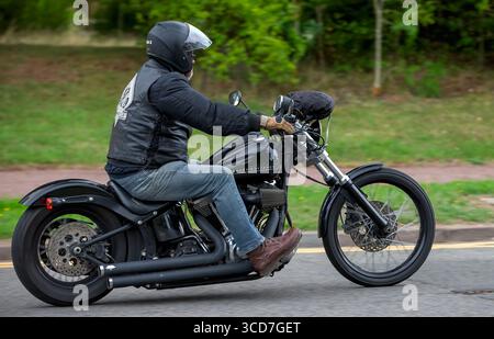 Milton Keynes,Bucks,UK - Aug 3rd 2025: 2012 Harley Davidson fxs Blackline  motorcycle travelling on a British road Stock Photo