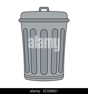 Metal Trash Can with Lid Illustration. This vector perfect for waste management, recycling, cleanliness and environmental themed projects. Stock Vector