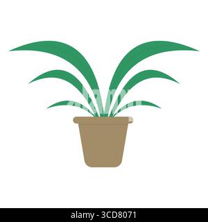 Indoor Potted Plant Illustration. A minimalist vector illustration of a lush indoor plant with long, curved green leaves in a simple, light brown pot. Stock Vector