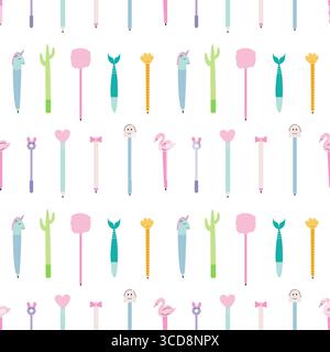 Cute kawaii pens and pencils pattern Stock Vector