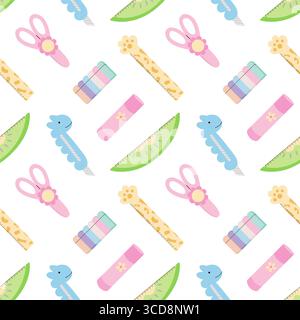 Kawaii school supplies seamless pattern Stock Vector