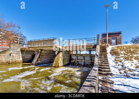 RT Orr Dam / part of the Stratford Flood Control Project  on the river Avon Stratford, Ontario,Canada. Stock Photo