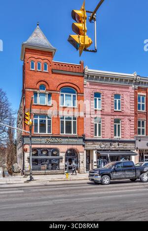 Commercial shops and businesses on Ontario Street in central Stratford, Ontario, Canada. Stock Photo