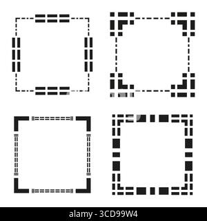 Modern tech style. Dashed black squares. Decorative corner frames. Stock Vector