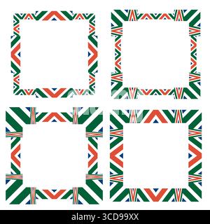 Bold color frames. Tricolor ethnic patterns. Modern square corners. Stock Vector