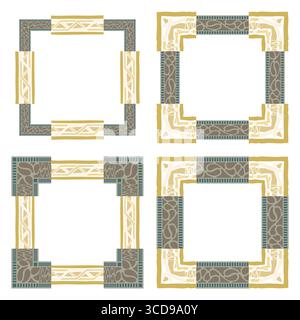 Intricate tile frames. Ethnic ornament fusion. Layered square borders. Stock Vector
