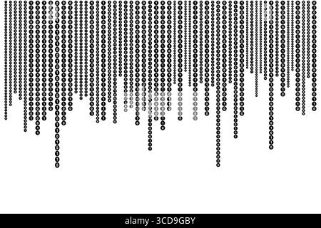 Binary Code Zero One Pattern with Falling Circles Matrix Digital Art with binary code. Stock Vector