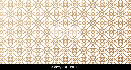 Seamless geometric rounded shape pattern based on traditional islamic art golden color lines isolated white backgrounds for fabric, textile, cover Stock Vector