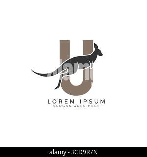 letter U logo Concept with Kangaroo design. Alphabet U with great combination of Kangaroo symbol Stock Vector