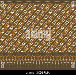 Seamless pattern of slanting orange and brown pixel art stripes on a brown background, suitable for decorative purposes, textile prints, garment textu Stock Vector