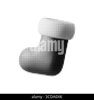 Christmas stocking vector illustration in halftone black and white style. Minimal festive sock perfect for holiday cards, winter packaging, seasonal Stock Vector