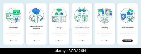 Software development stages onboarding mobile app screen Stock Vector