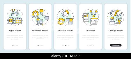 Software development life cycle models onboarding mobile app screen Stock Vector