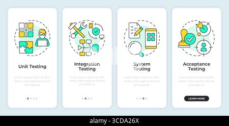 Software testing levels onboarding mobile app screen Stock Vector