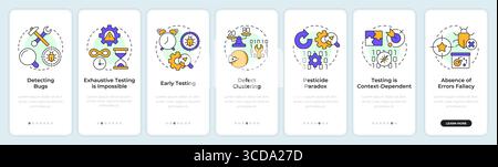 Software testing principles onboarding mobile app screen Stock Vector
