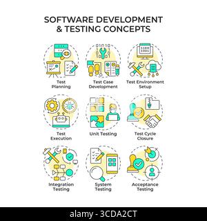 Software development and testing multi color concept icons Stock Vector
