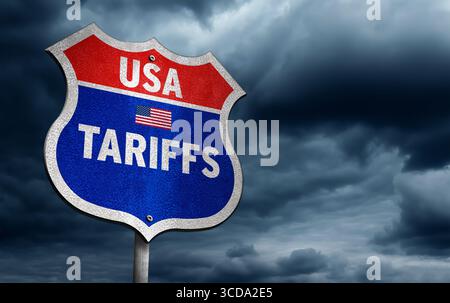 Trade policy of the USA - Traffic sign with the slogan Tariffs Stock Photo