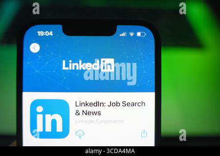 Roosendaal, The Netherlands - August 09, 2025: A smartphone displaying the logo of LinkedIn in the App Store. Stock Photo