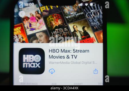 Roosendaal, The Netherlands - August 09, 2025: A smartphone displaying the logo of HBO Max in the App Store. Stock Photo