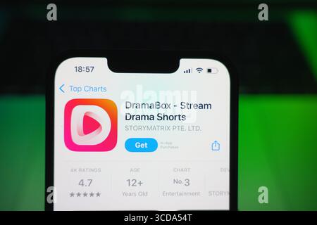 Roosendaal, The Netherlands - August 09, 2025: A smartphone displaying the logo of Dramabox in the App Store. Stock Photo