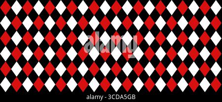Argyle classic fabric seamless pattern. Harlequin red and black design texture. Diamond lozenge simple background. Joker geometric wallpaper. Venetian Stock Vector