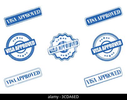 A Collection of Visa Approved Rubber Stamps and Seals Stock Vector