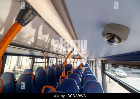 Close up of video surveillance camera on a stagecoach bus in Edinburgh Stock Photo
