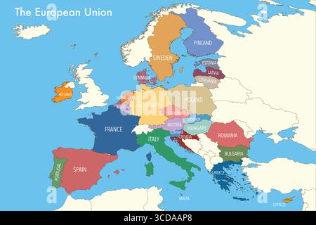 Map of Europe Showing the 27 European Union Member States Stock Vector