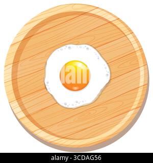 Bright vector illustration of a sunny side up fried egg centered on a round wooden cutting board, using clean lines and soft shadows Stock Vector