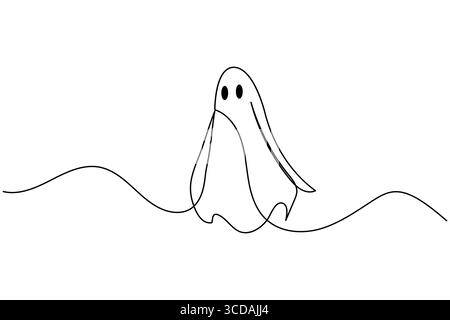 Halloween ghost continuous one line drawing minimalist isolate outline vector illustration white background Stock Vector