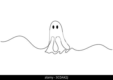 Halloween ghost continuous one line drawing minimalist isolate outline vector illustration white background Stock Vector