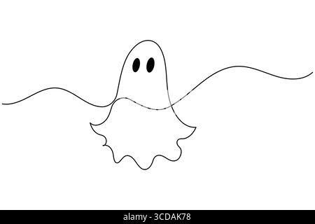 Halloween ghost continuous one line drawing minimalist isolate outline vector illustration white background Stock Vector