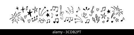 Hand drawn grunge music vector background. Happy New Year and Merry Christmas, birthday, anniversary celebration design. Festive doodle confetti, twin Stock Vector