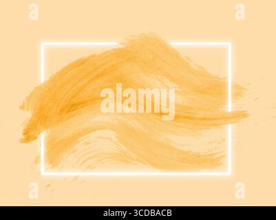 Vibrant abstract watercolor splash warm golden yellow and orange hue. Brushstrokes are dynamic and textured movement and energy. elegantly framed  glo Stock Photo
