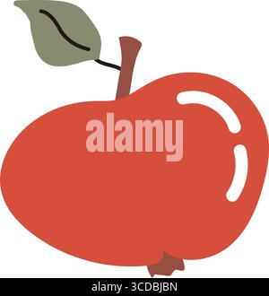 Minimalist red apple illustration with green leaf. Stock Vector