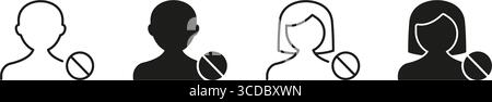 User Profile Blocked Icon Set. User Access Denied And Account Restriction Outline And Silhouette Symbol Collection. Male And Female Profile With Stock Vector