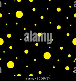 Polka Dots Yellow Color in black background seamless pattern Stock Vector