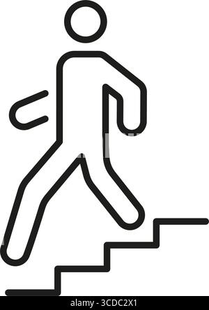 Person Descending Stairs Activity Movement Safety Caution Awareness Line Icon. Walking Downstairs Symbol Alert Motion Outline Symbol. Editable Stroke Stock Vector