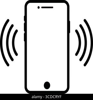 Black outline of a smartphone with radiating signal waves on a white background Vector illustration Stock Vector